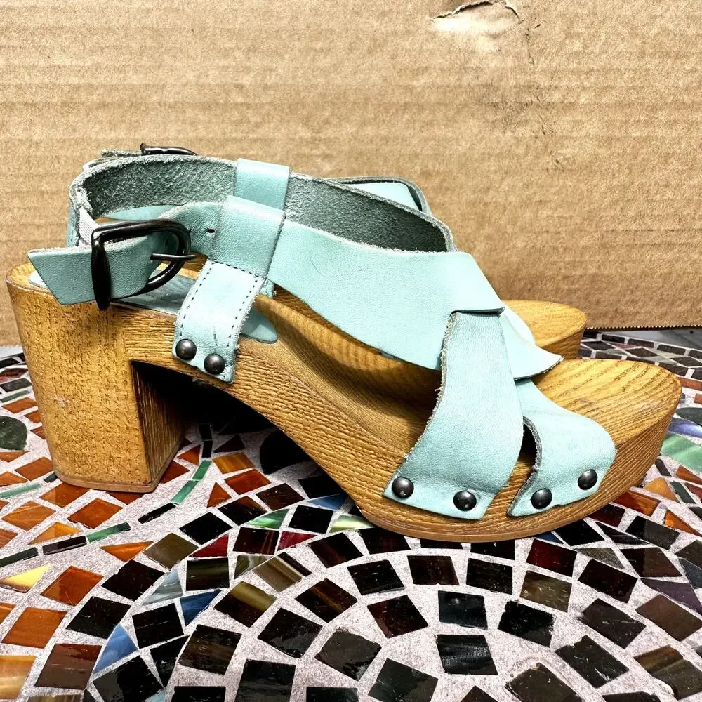 Sundance Denira Slingback Platform Sandals Heel Italian Leather Mint Green 7
